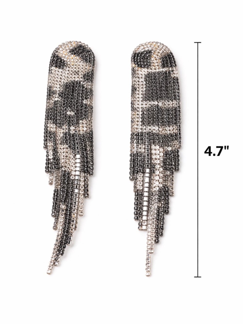 NWT Leopard Print Rhinestone Tassel Duster Earrings Long 4.7" Statement Y2K - Picture 4 of 4